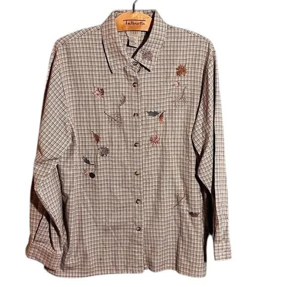 Teddi Embroidered Leaf Button Down Shirt Size L Fall Autumn - Picture 2 of 6